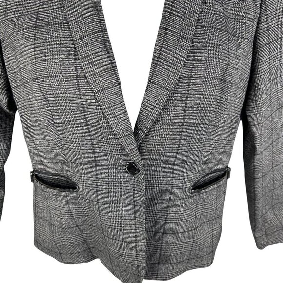 Calvin Klein Womens 10 Gray Houndstooth Windowpane Plaid Blazer Preppy Academia - Picture 4 of 15